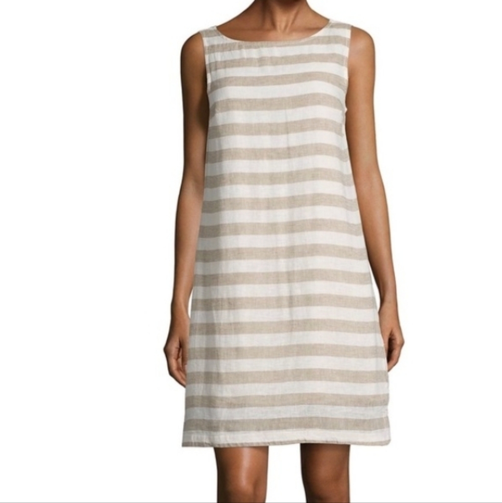 Beach Lunch Lounge Collection Dress, Striped Tan/White, Size L/G